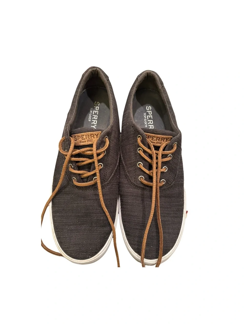 Sperry Men's Charcoal Canvas Boat Shoes with Tan Laces - Size 11
